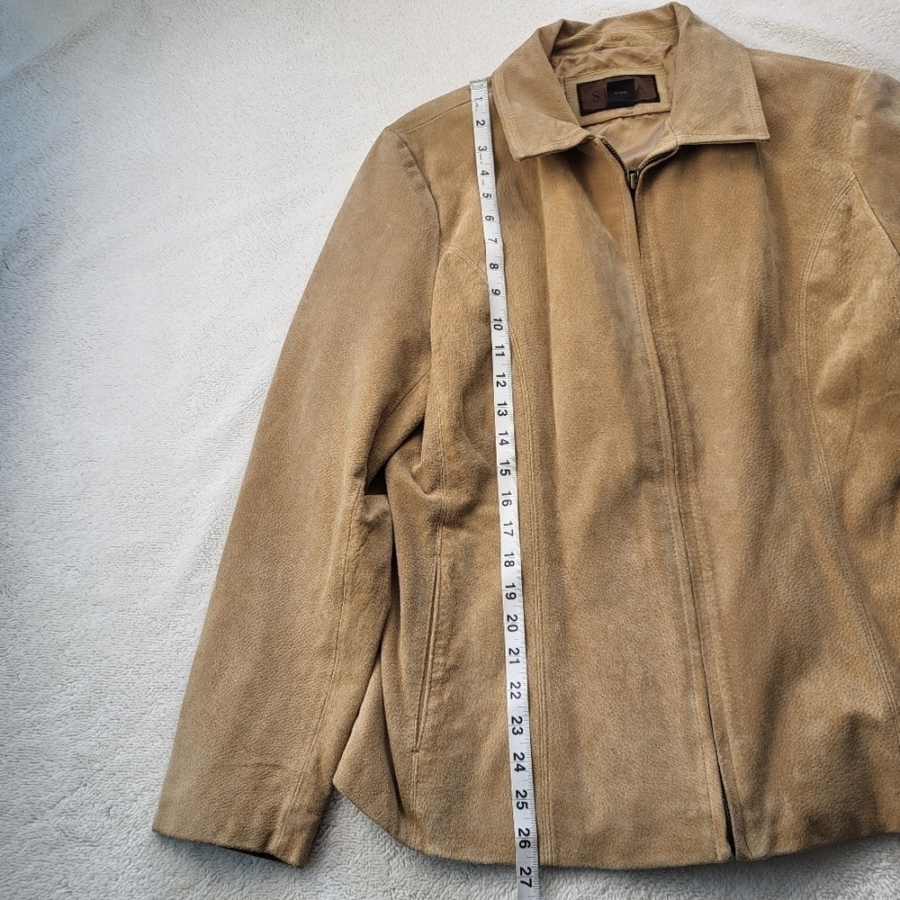 Siena Suede Leather Tan Biker Style Zip Up Jacket Women's Size XL - Picture 7 of 12